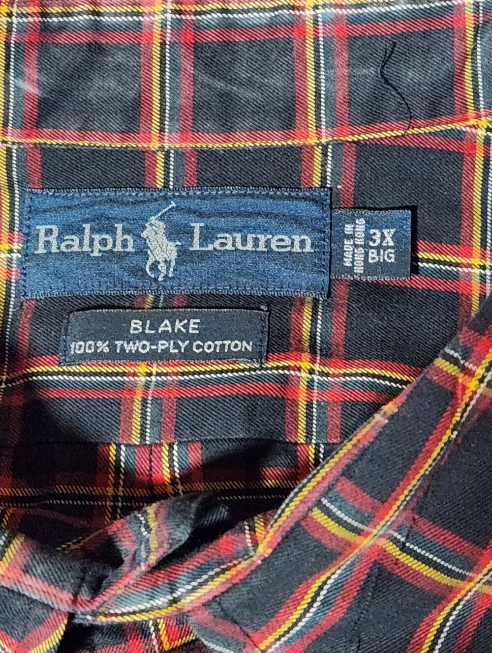 VTG 90s Polo Ralph Lauren Blake Plaid Shirt 3X Two Ply Cotton Tartan Black Red - Picture 3 of 8
